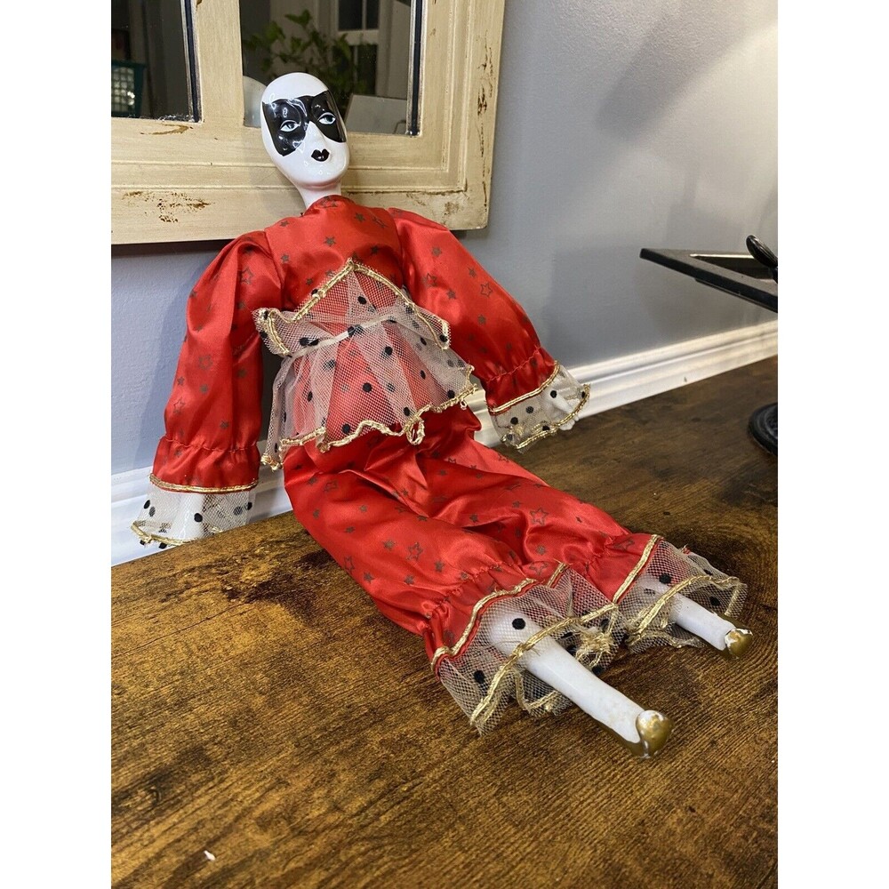 Vintage Heritage Collector Doll Harlequin Clown Mime Porcelain Music Works